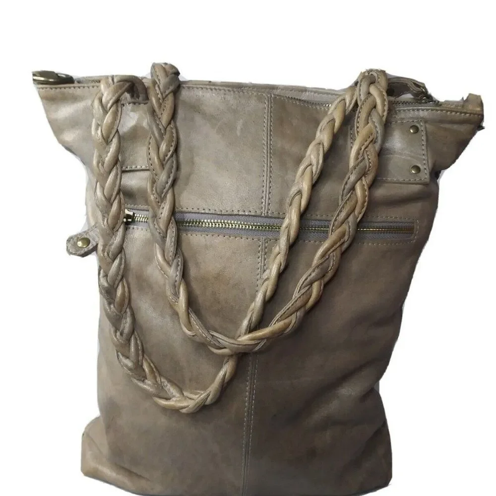 LANGELLOTTI Woven Leather Tote Bag Large Italian Leather Handbag Retail $375